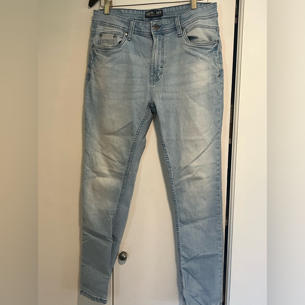 Free Planet Stretch Skinny Jeans Men Light Faded 34 x 30
